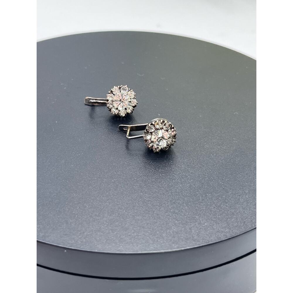 Vintage USSR Gilt 21k Gold Soviet Sterling Silver 875 Rock Crystal‎ Earrings - Picture 8 of 16